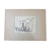 André Duculty (1912-1990) India ink on paper "The unpacking of the second-hand dealer" Signed below