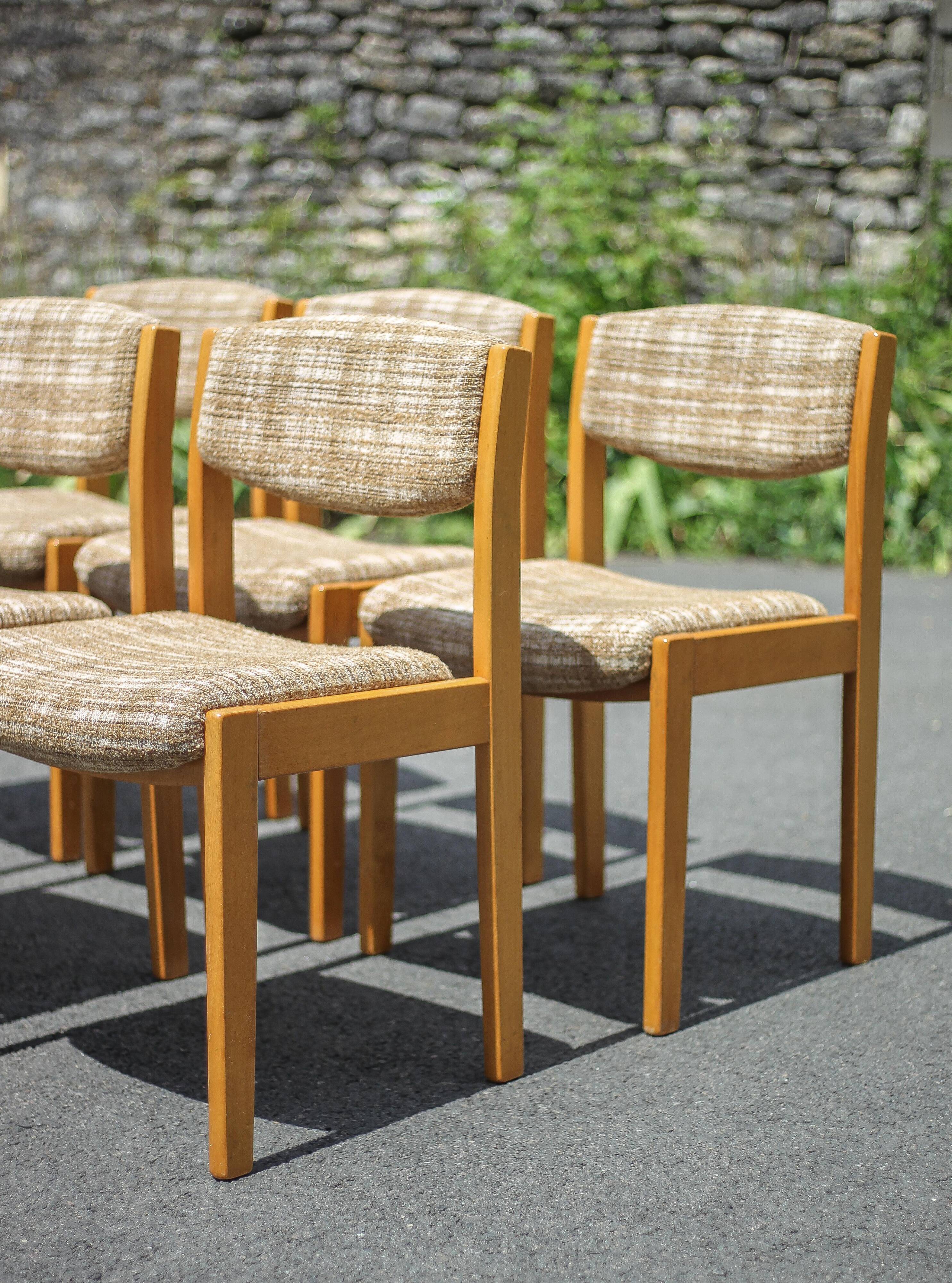 Dining room chairs X 6, vintage chair, vintage wood and fabric chair, series of chairs, decoration