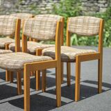Dining room chairs X 6, vintage chair, vintage wood and fabric chair, series of chairs, decoration