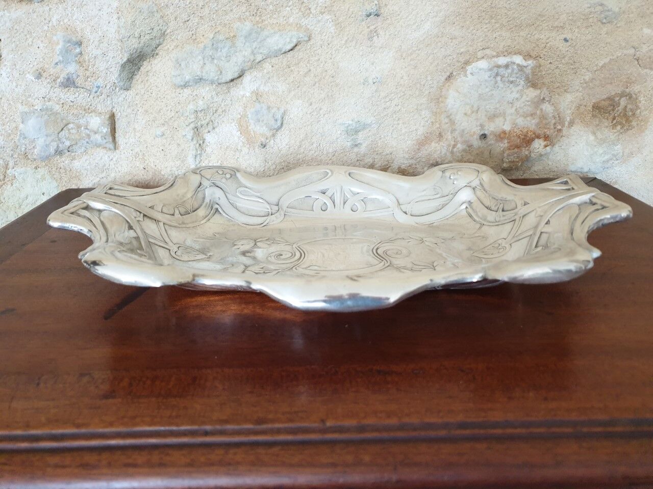 Antique silver metal dish