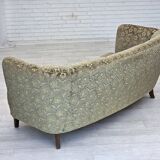 1960s, Danish 3-seater curved sofa, furniture velour, beech wood legs.