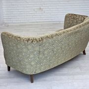 1960s, Danish 3-seater curved sofa, furniture velour, beech wood legs.