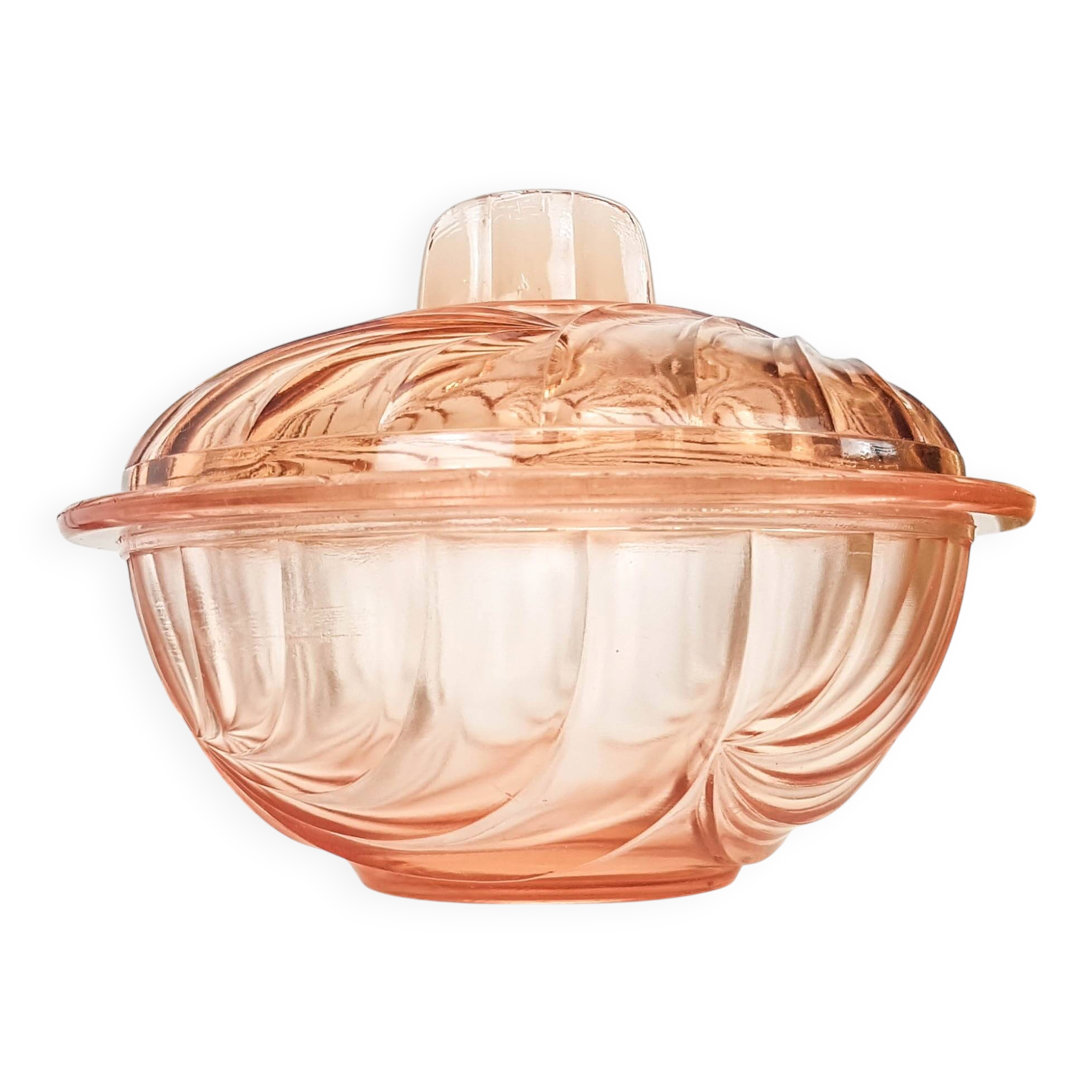 Vintage pink glass art deco candy box 1950