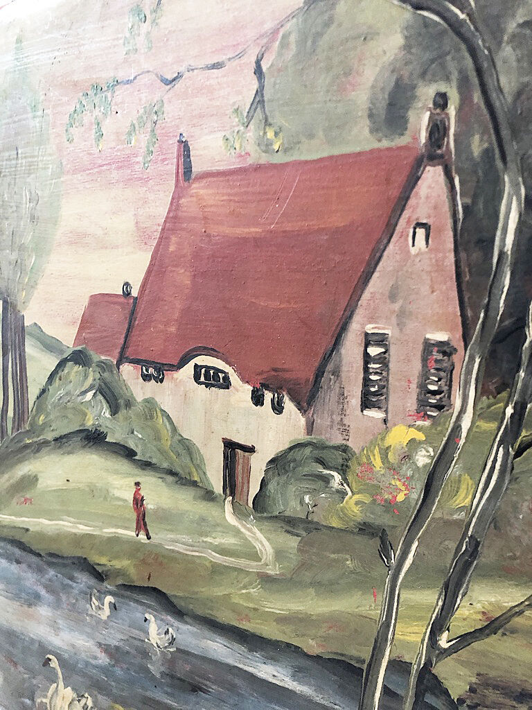 Paint oil on wood "swans"