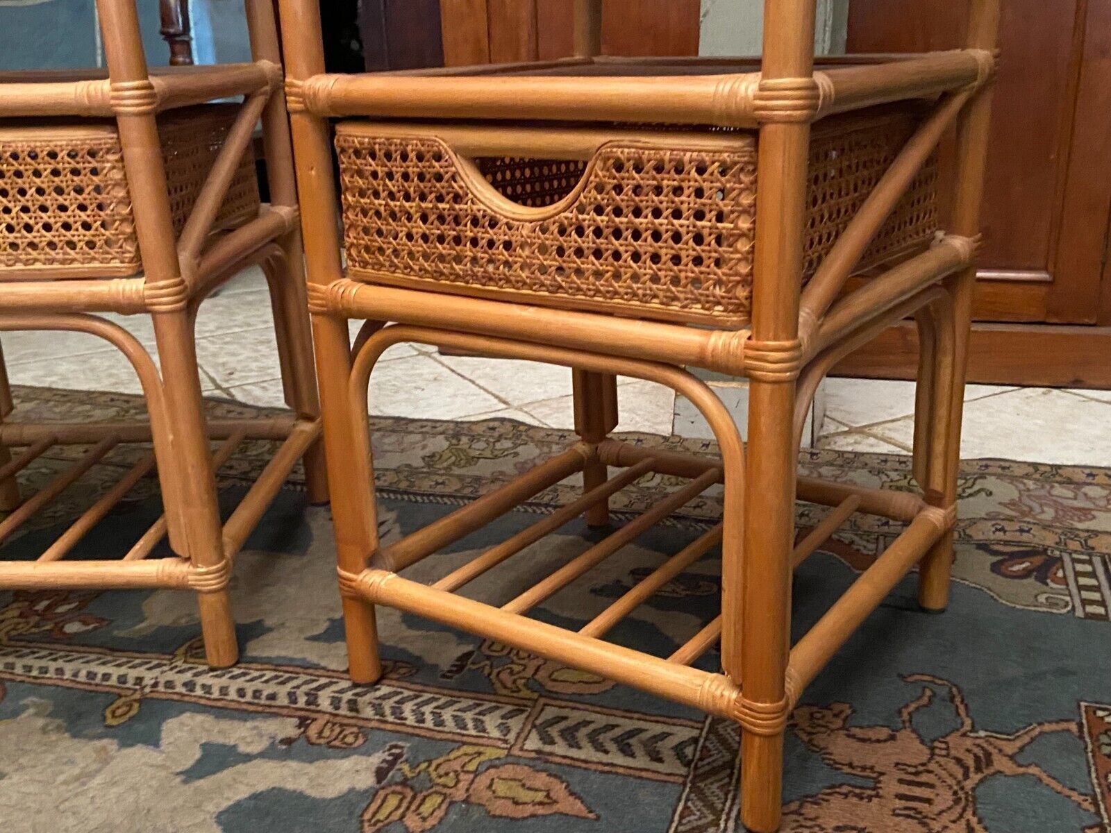Pair of sofa ends rattan bedside tables