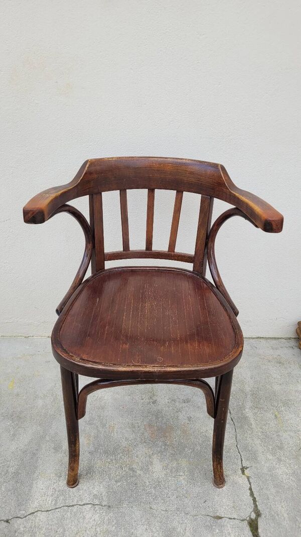 Fauteuil de bureau signé Baumann style bistrot bois courbé -1930s