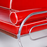 Red leather sofa made by Robert Slezak in 1930s Czechia. Bauhaus design
