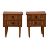 Mid-century teak bedside tables with rosewood inlays, Denmark 1960s