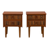 Mid-century teak bedside tables with rosewood inlays, Denmark 1960s