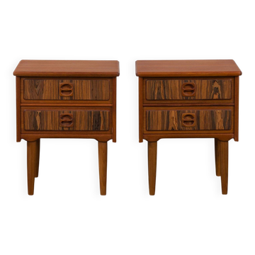 Mid-century teak bedside tables with rosewood inlays, Denmark 1960s