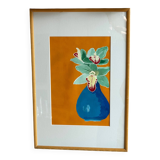 Peinture en gouache Orchidée verte dans un cadre antique