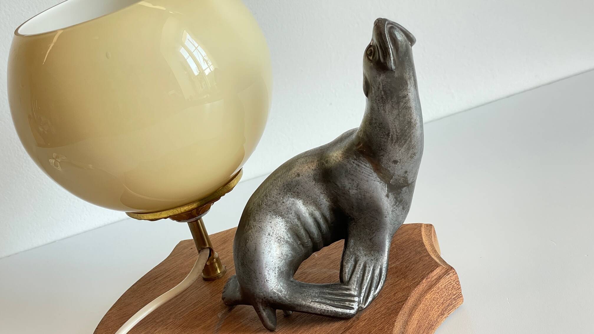 Art Deco Sea Lion blown glass lamp