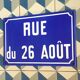 August 26 street sign in enameled sheet metal