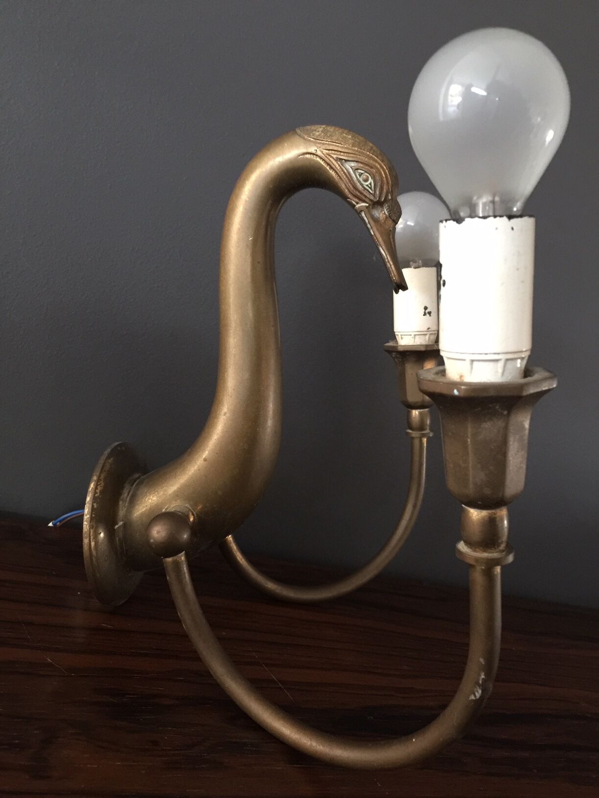 Pair d swans solid brass wall light