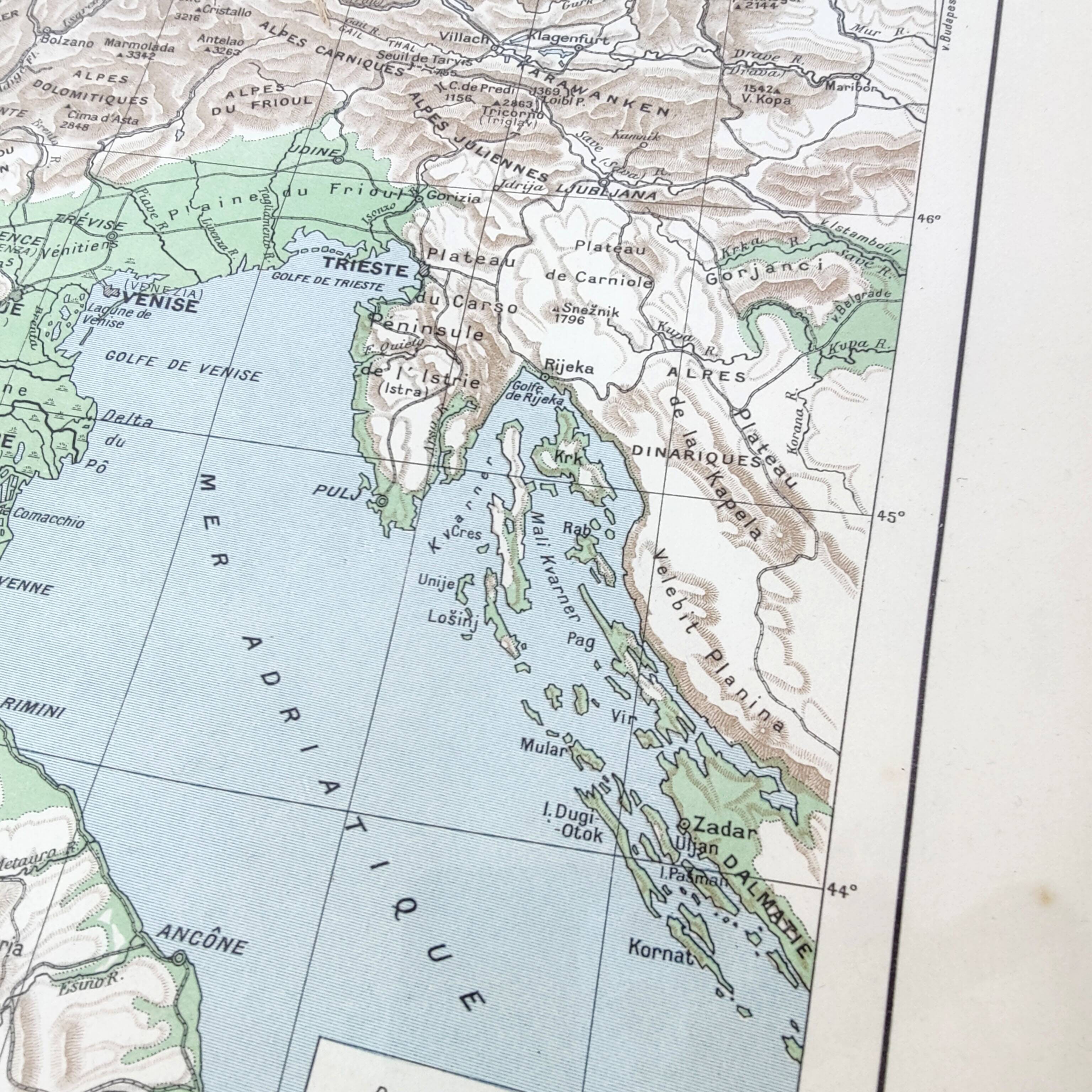 Vintage Europe Alps mountains map from 1950