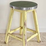 Vintage stool in solid oak green seat