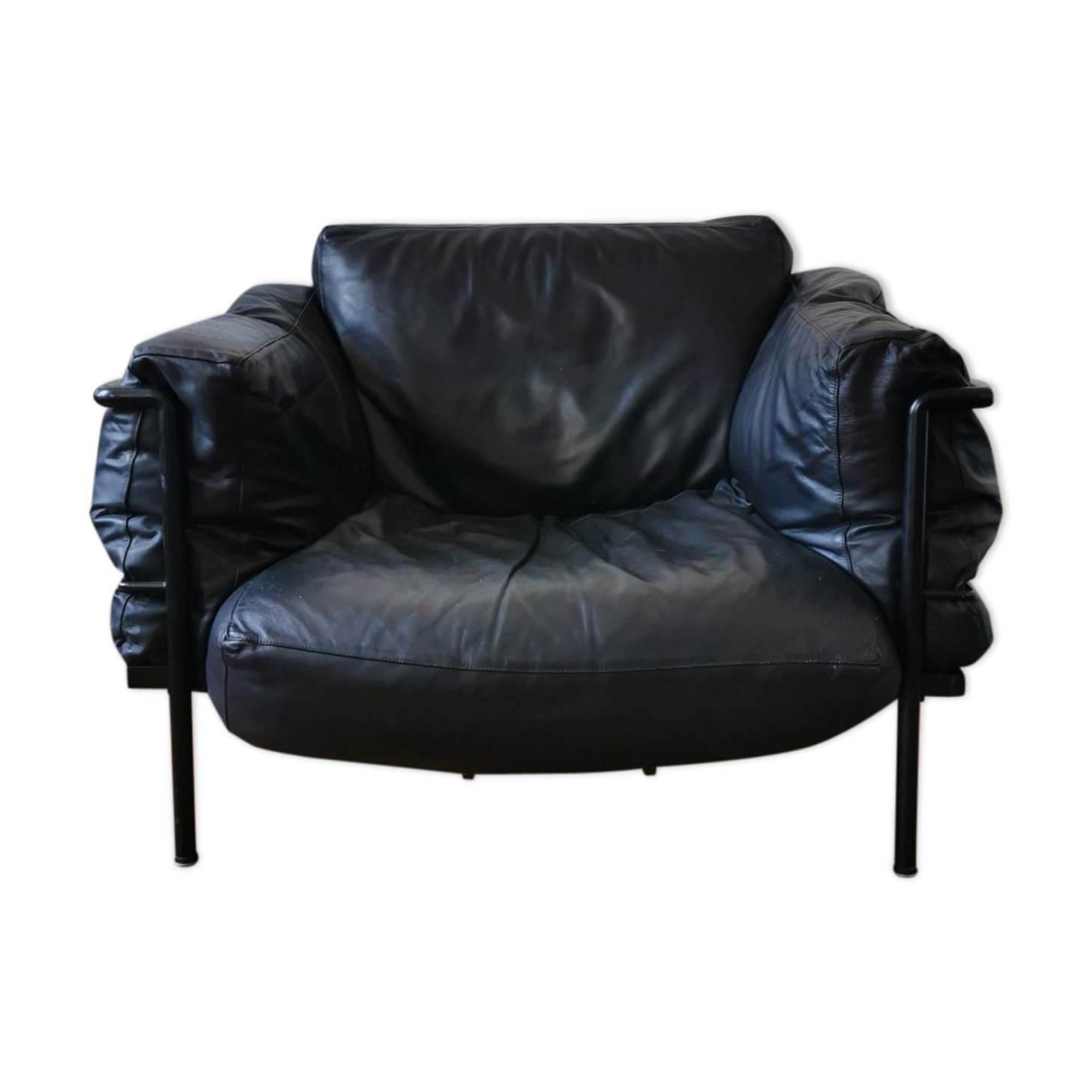 Black leather armchair circa 1970