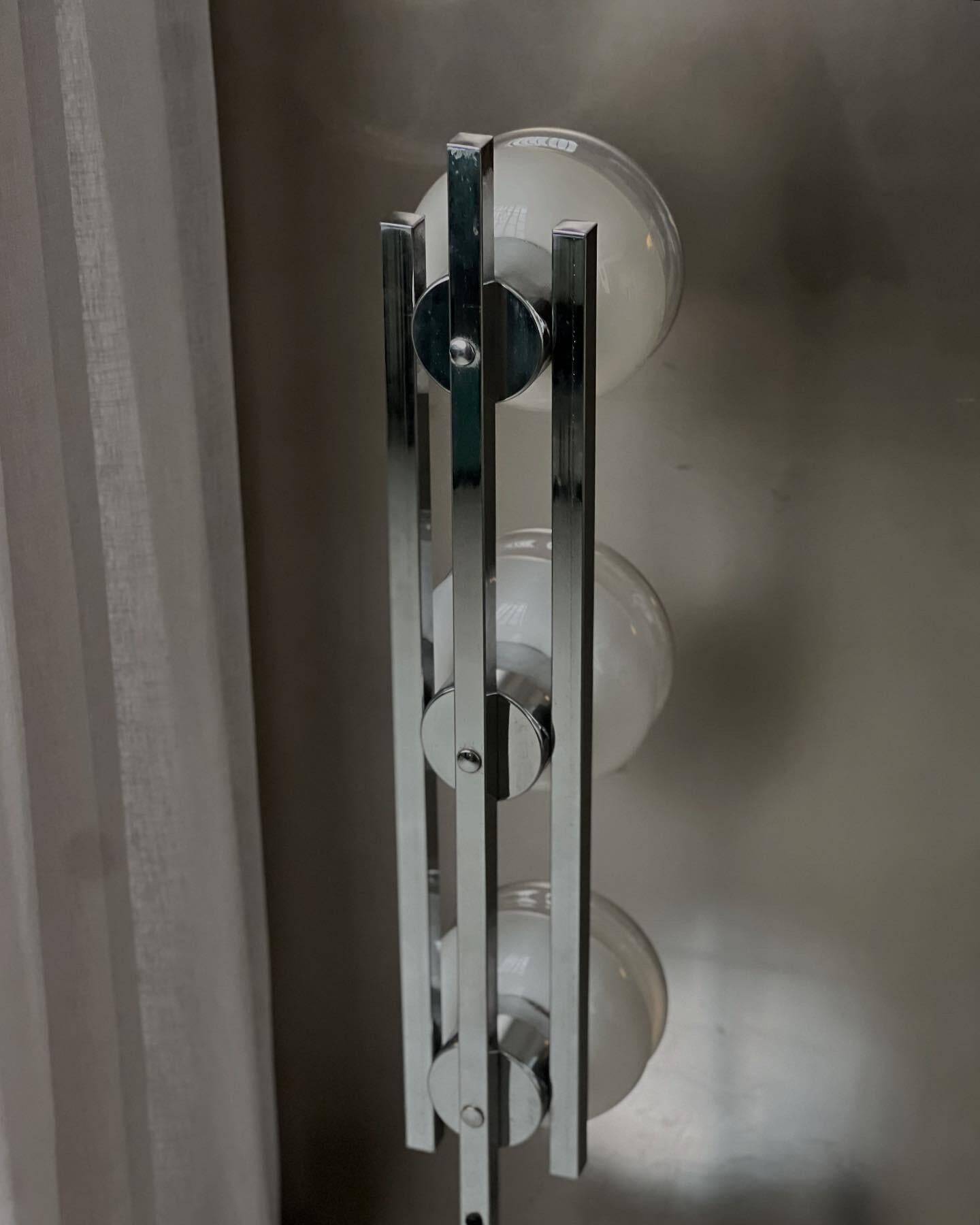 Vintage Italian Floor Lamp in Chromed Metal and Glass with Three Faded Shades