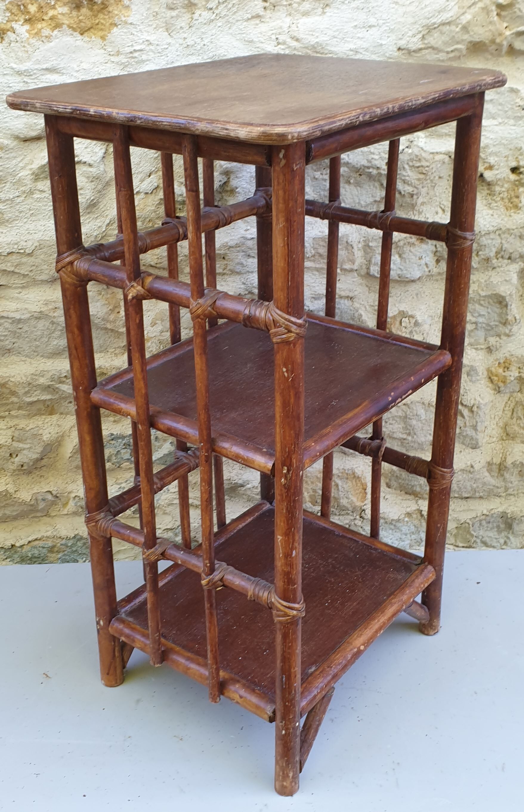 Small vintage bamboo and rattan shelf