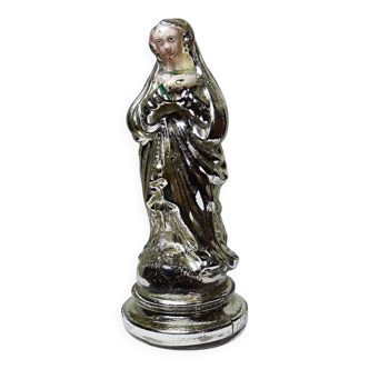 Ancienne petite vierge en verre églomisée polychrome XIXe