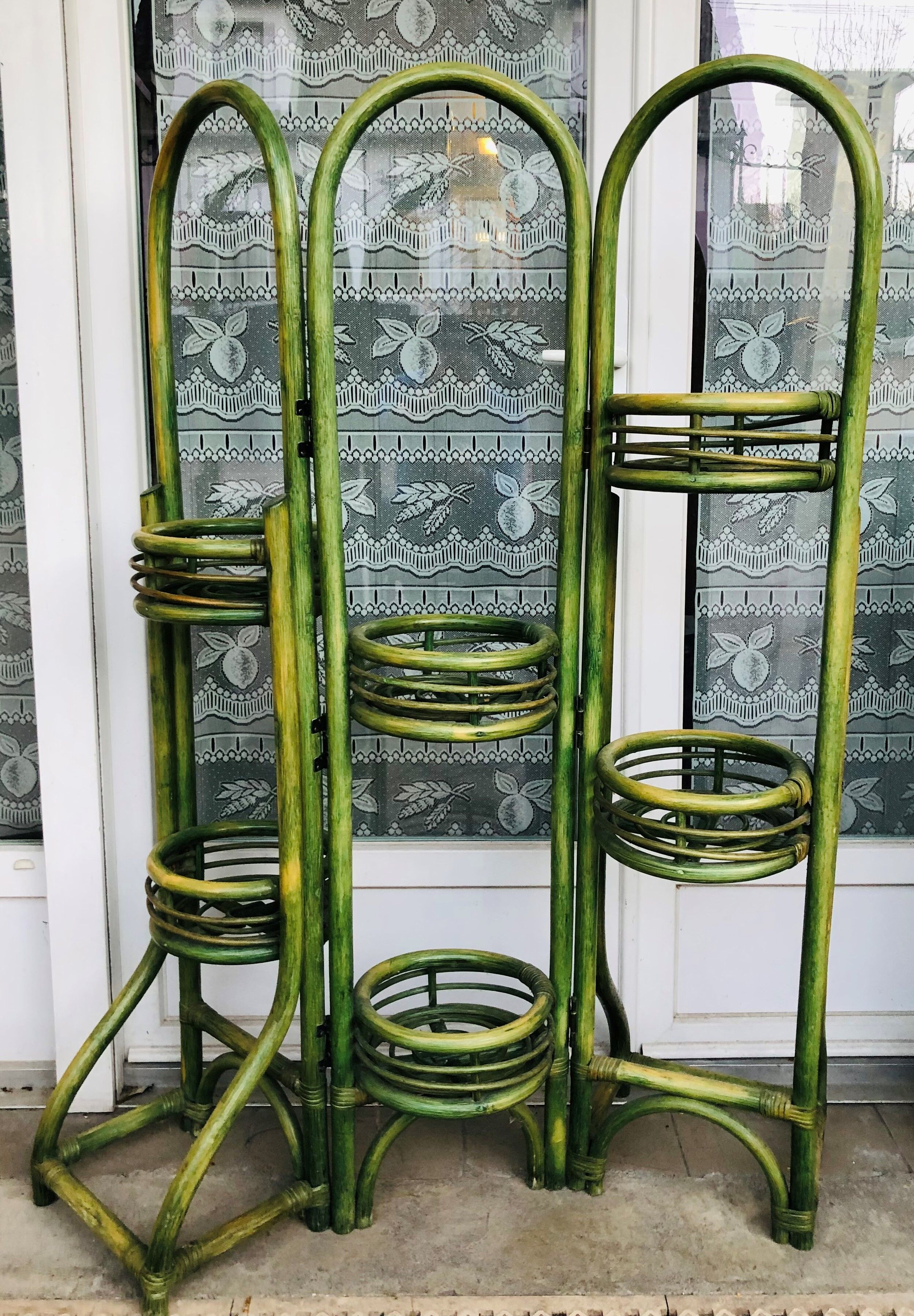 Folding rattan plant stand