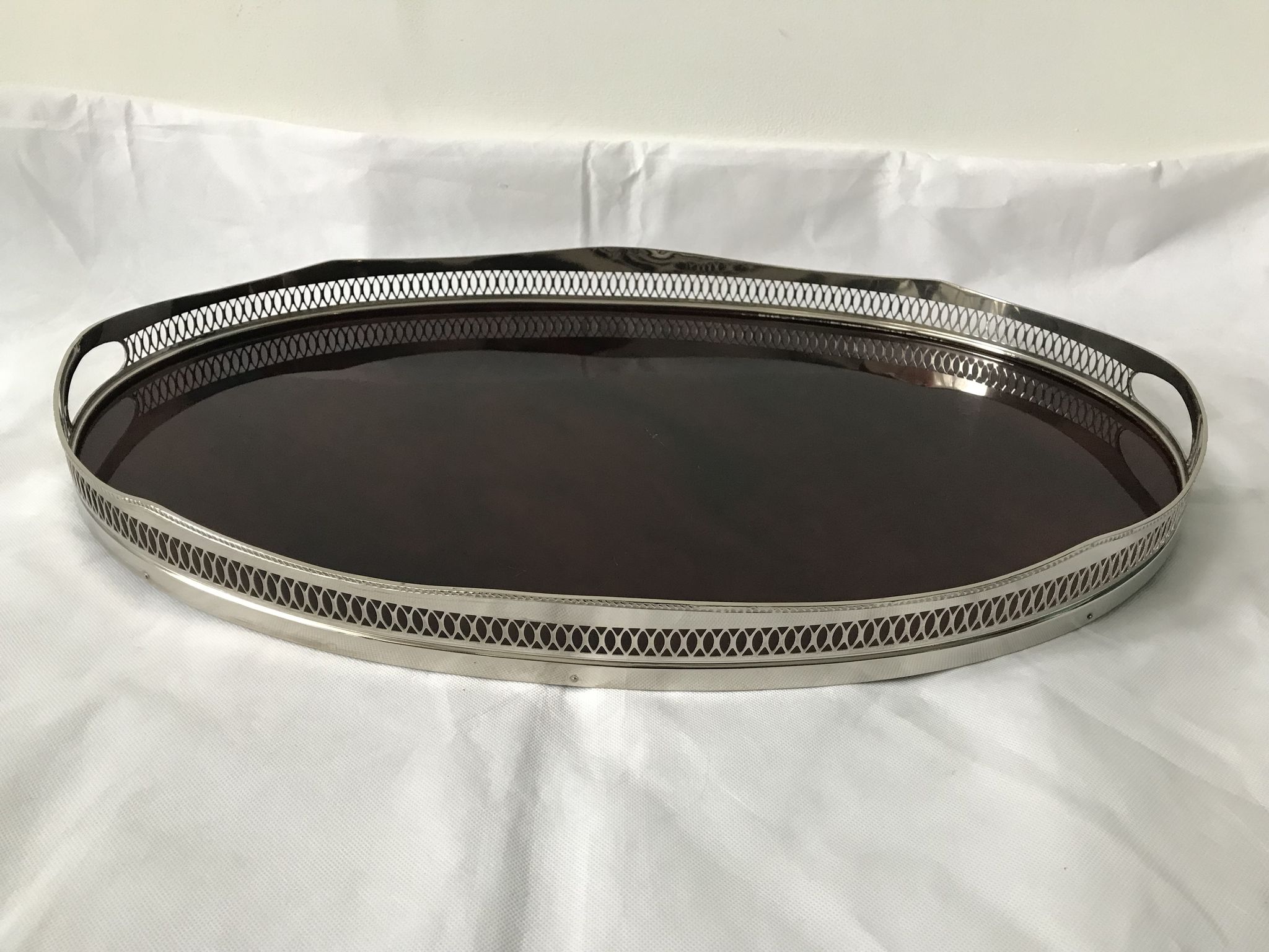 Service tray of silver metal, wood and fake tortoiseshells 1970