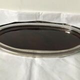 Service tray of silver metal, wood and fake tortoiseshells 1970