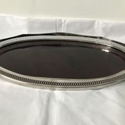 Service tray of silver metal, wood and fake tortoiseshells 1970