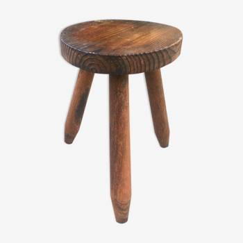 Tabouret tripode vintage en bois massif