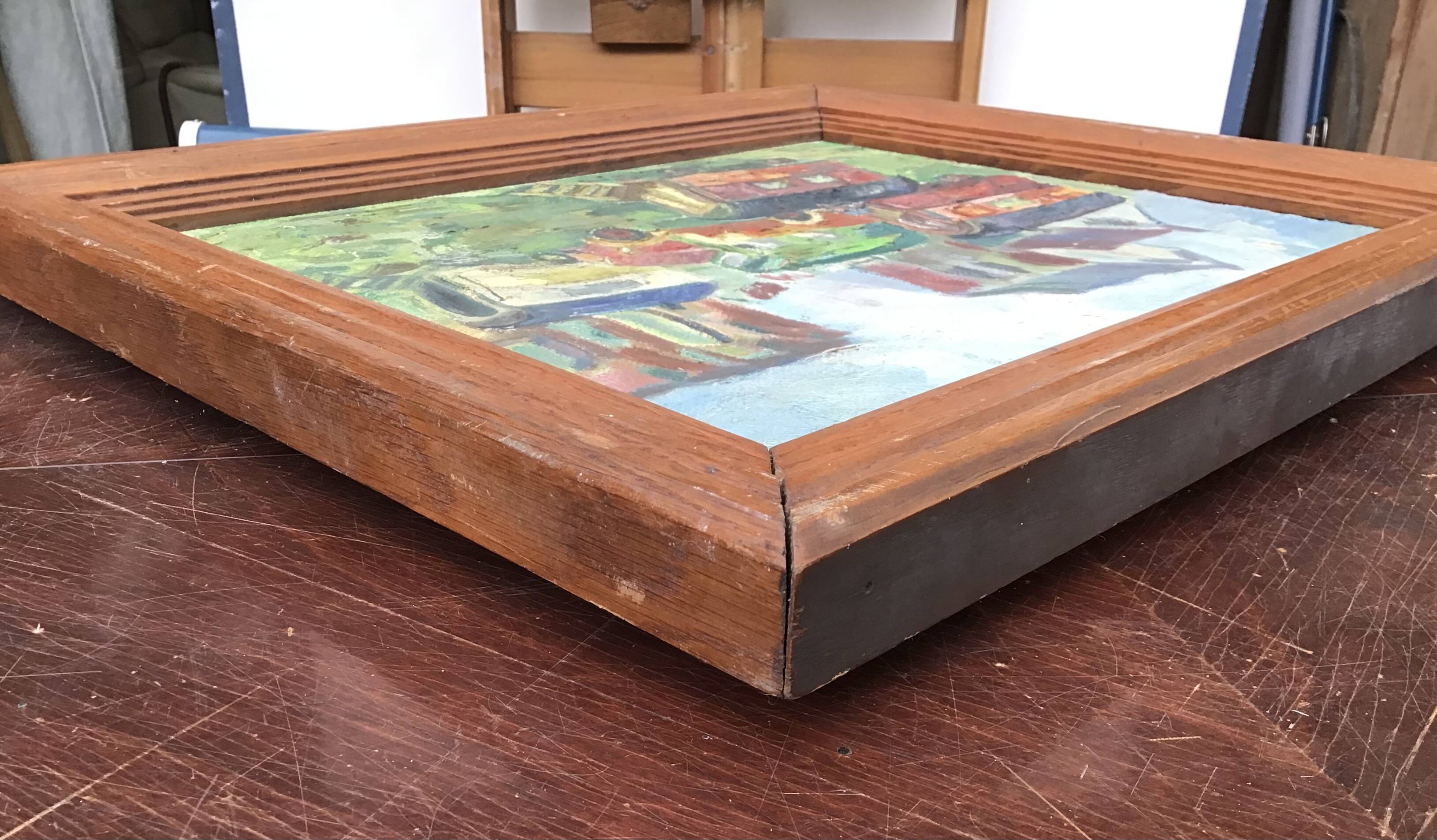 Oil on canvas representing a gypsy or fairground camp