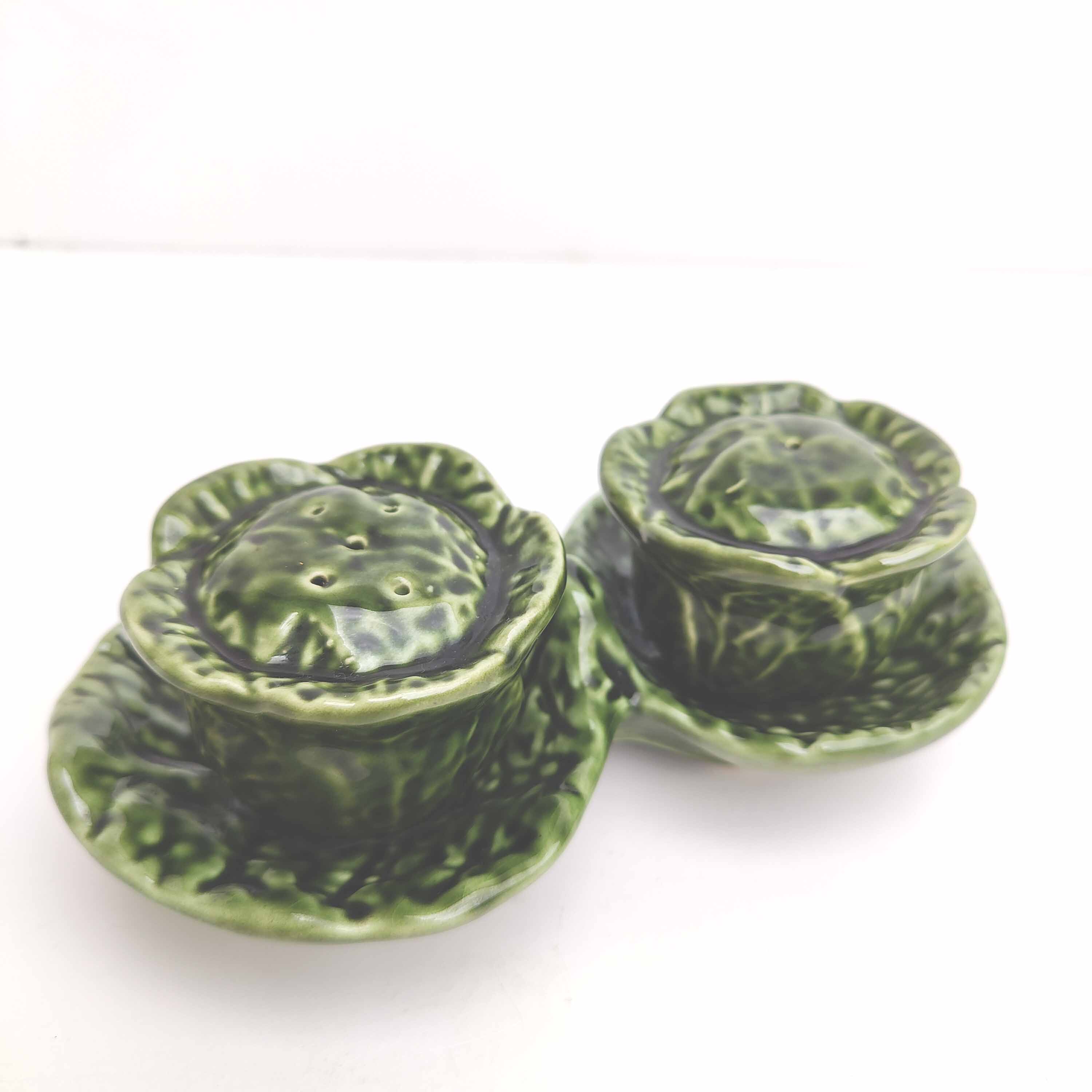 Salt and pepper shaker green ceramic cabbage