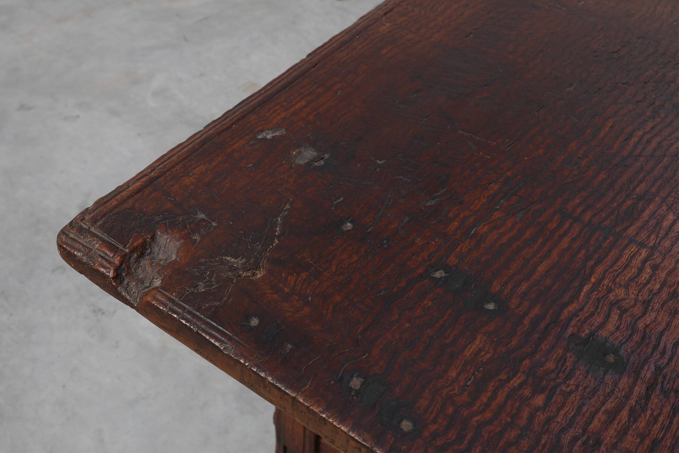 17th Century Spanish Oak Side Table with Drawer in Wabi Sabi Style