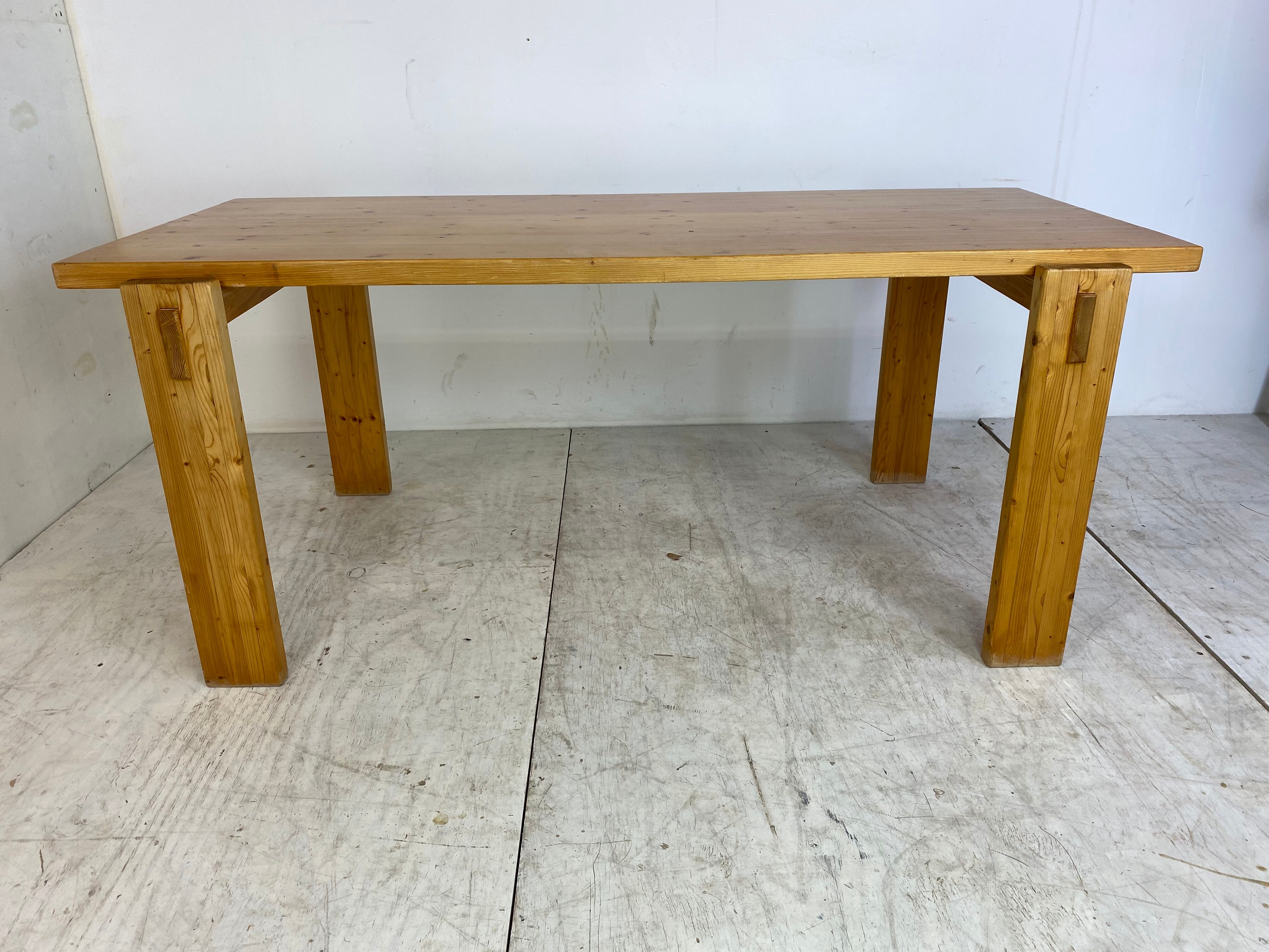 Scandinavian modernist brutalist pine rectangular dining table, 1960s