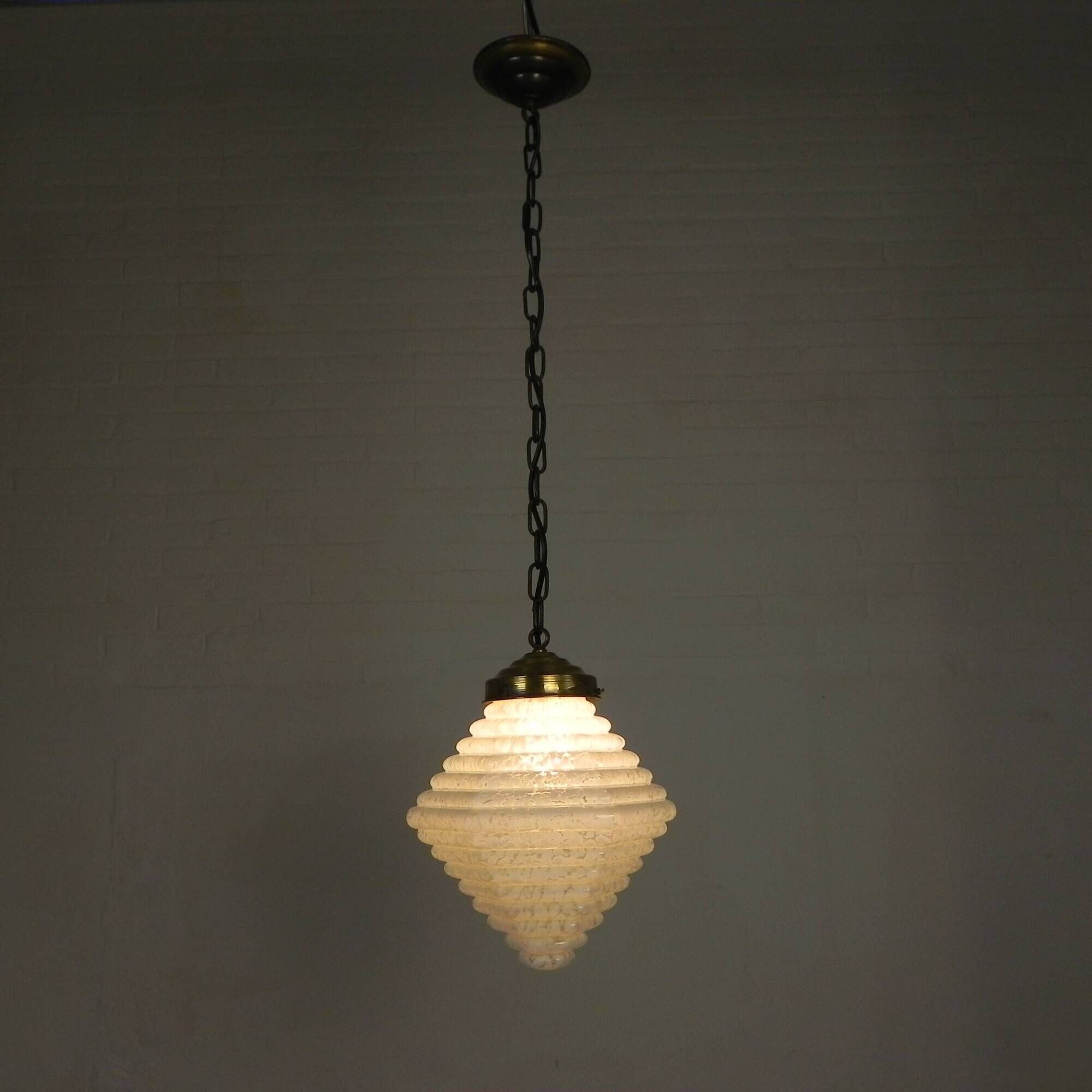 Art Deco pendant lamp with a hexagonal stepped glass shade, 1930s