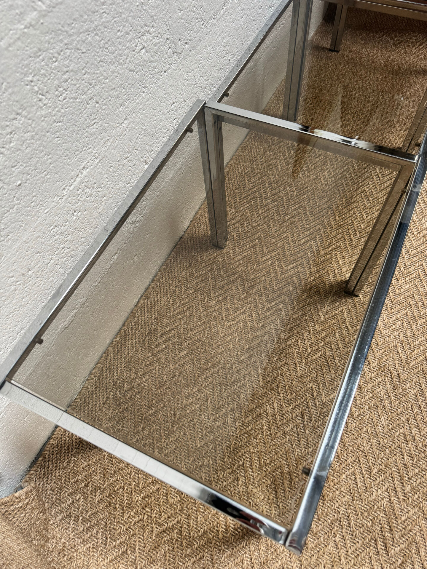 Set of 3 vintage nesting tables – Chrome metal & smoked glass