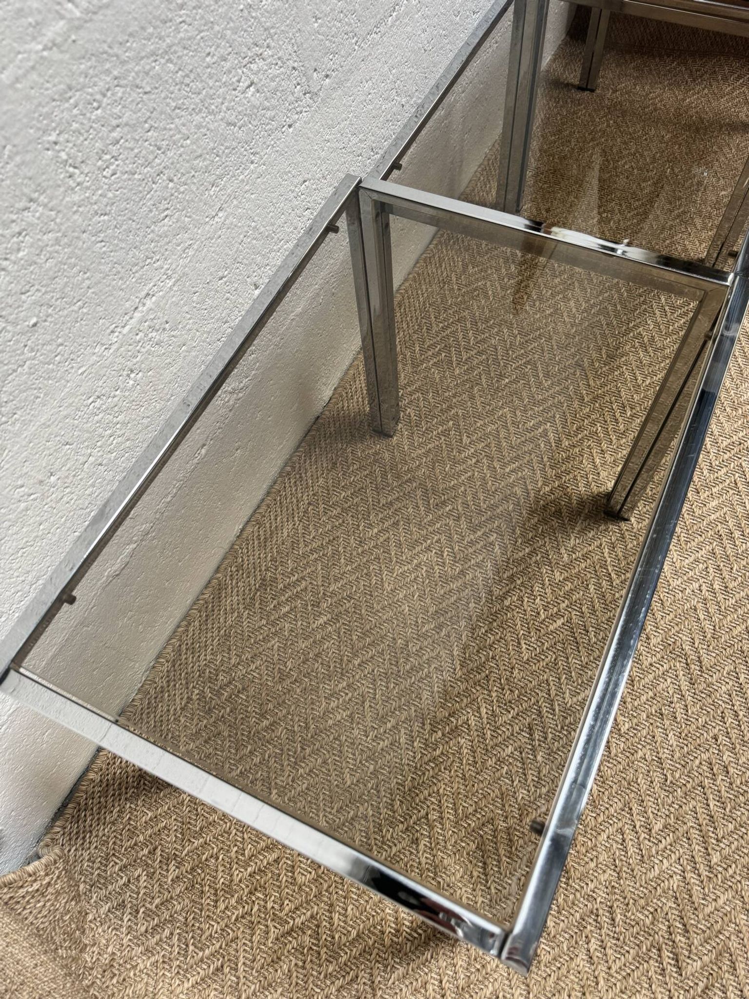 Set of 3 vintage nesting tables – Chrome metal & smoked glass