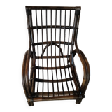 Fauteuil vintage en rotin marron foncé