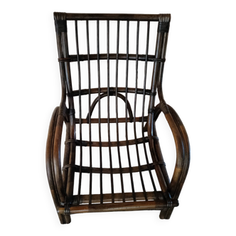 Fauteuil vintage en rotin marron foncé