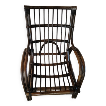 Fauteuil vintage en rotin marron foncé