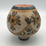 Vintage vase shaped terracotta ball with handheld paint decoration polychrome signed