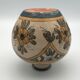 Vintage vase shaped terracotta ball with handheld paint decoration polychrome signed