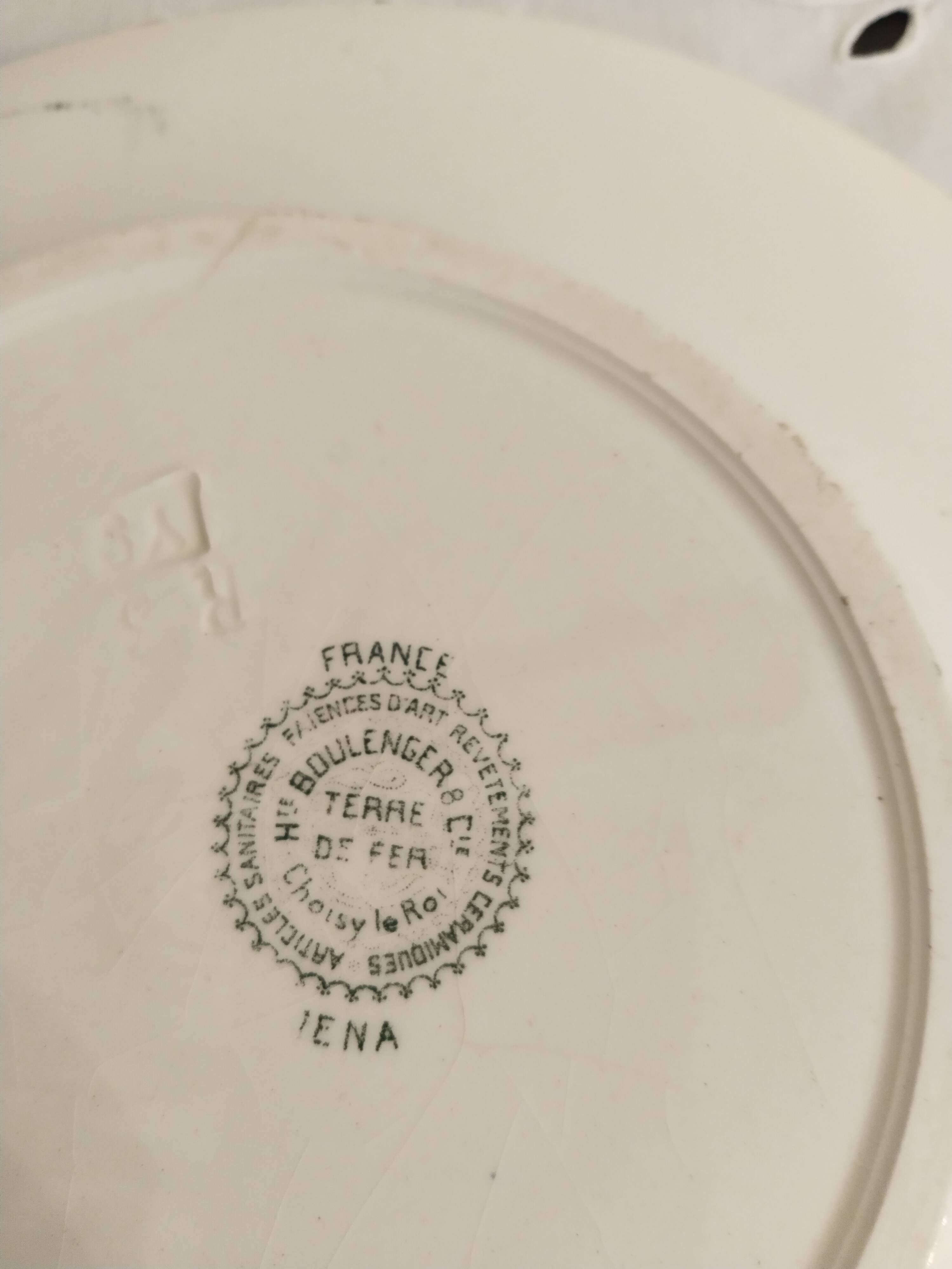 Set of 6 dinner plates in Terre de fer earthenware, blue green color