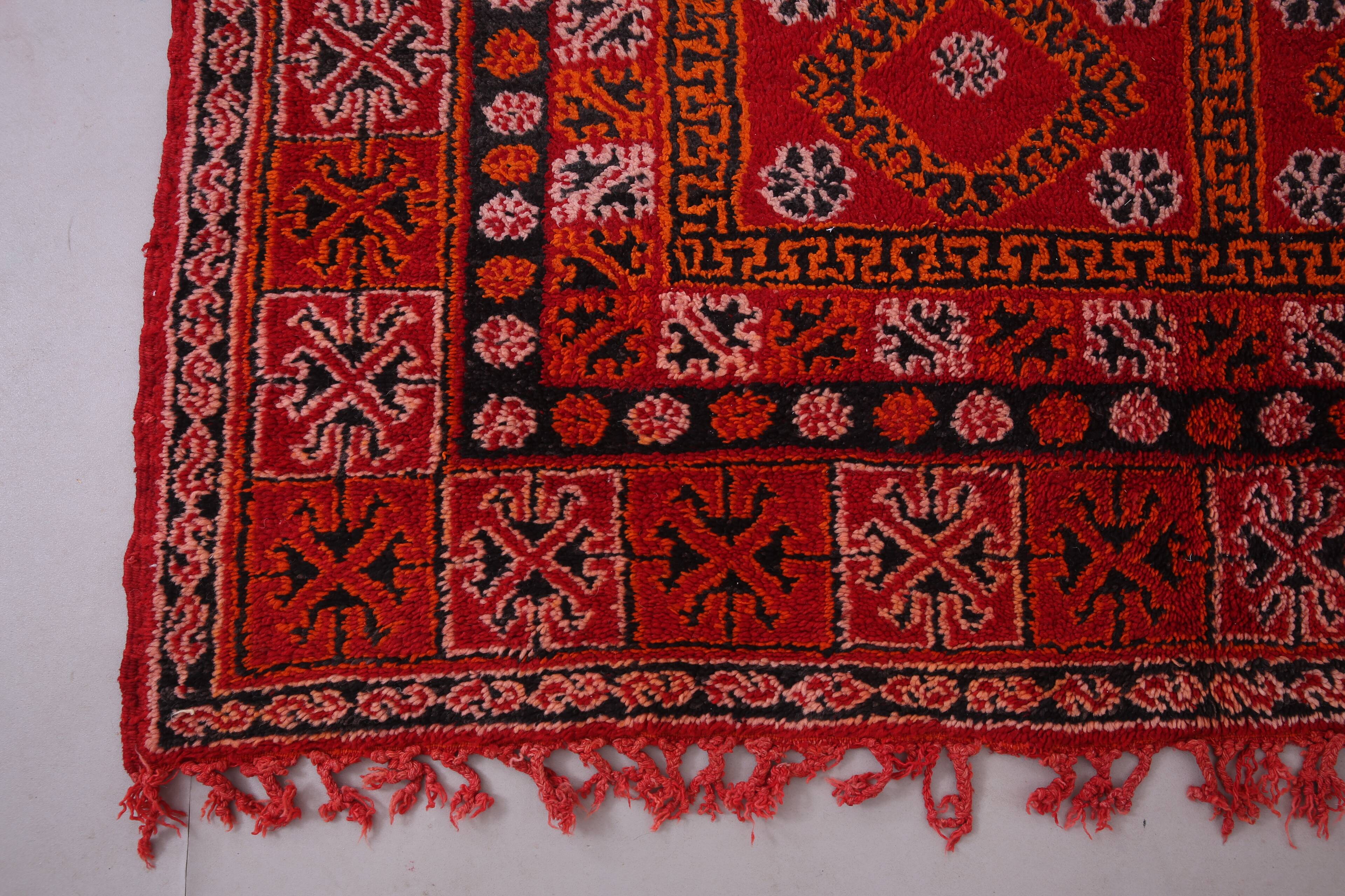 Red Vintage Moroccan Rug 192 x 321 cm - Berber Wool Rug - Handmade Rug Boho