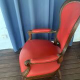 Antique solid wood armchair – Louis XV style – red upholstery, 19th century