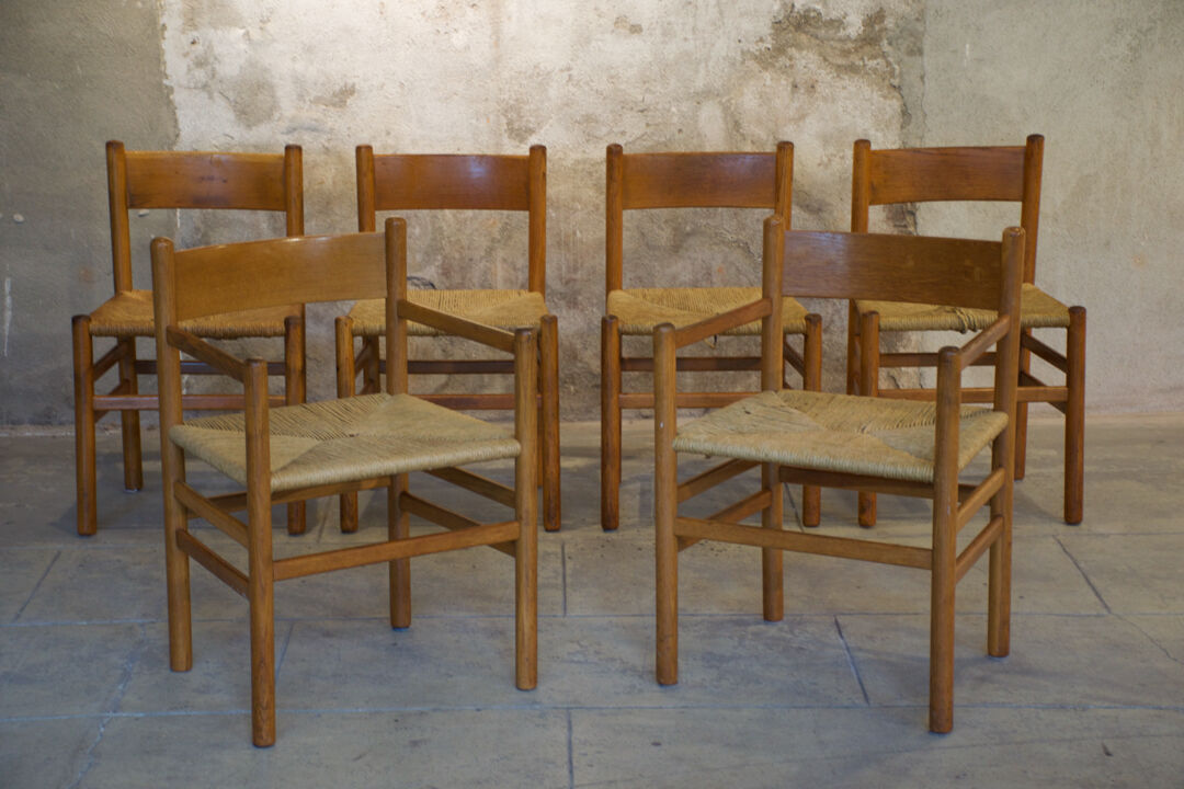 Series of four chairs and two armchairs Danish design 1960'