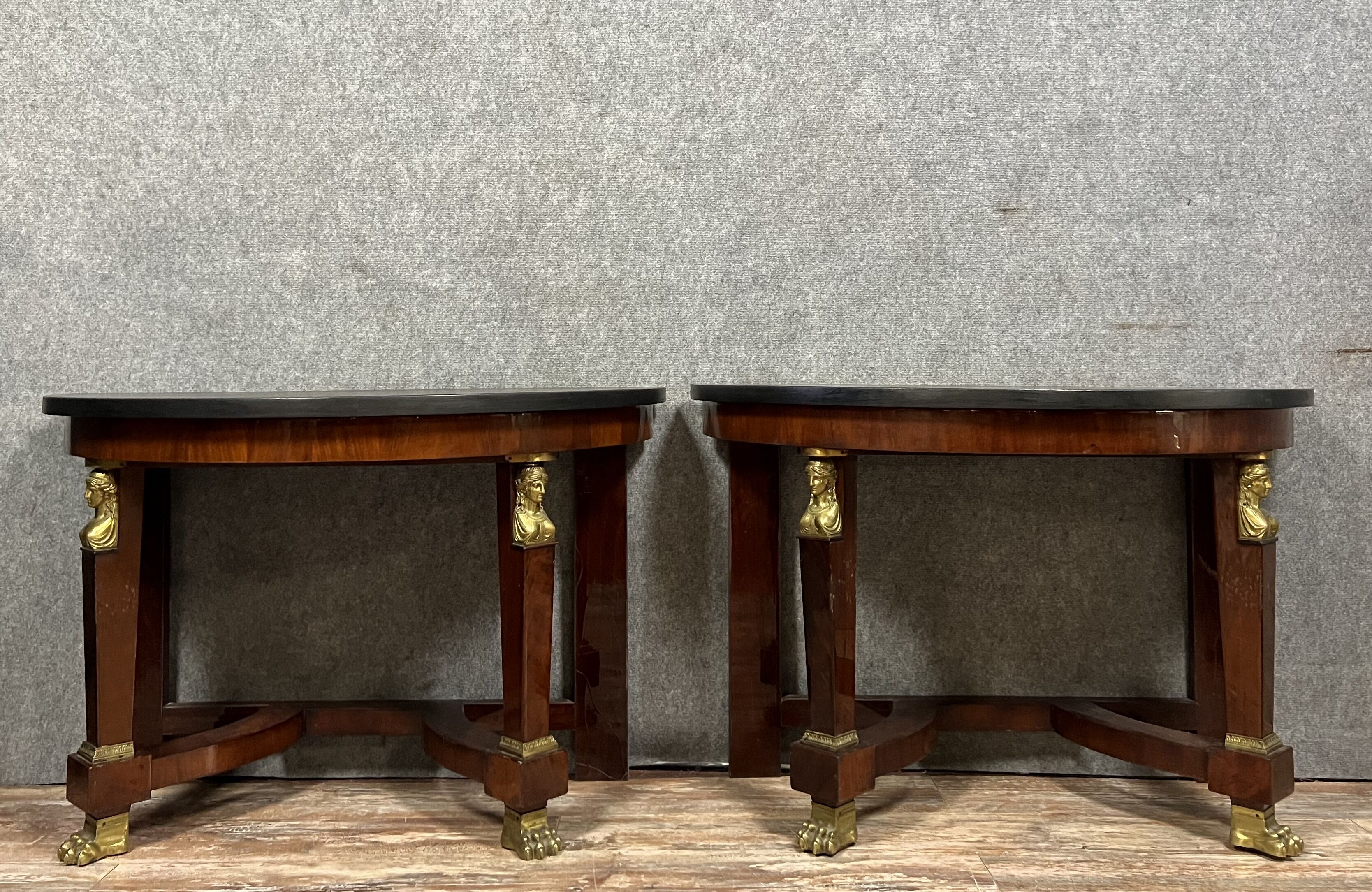 Pair of mahogany Empire consoles circa 1880