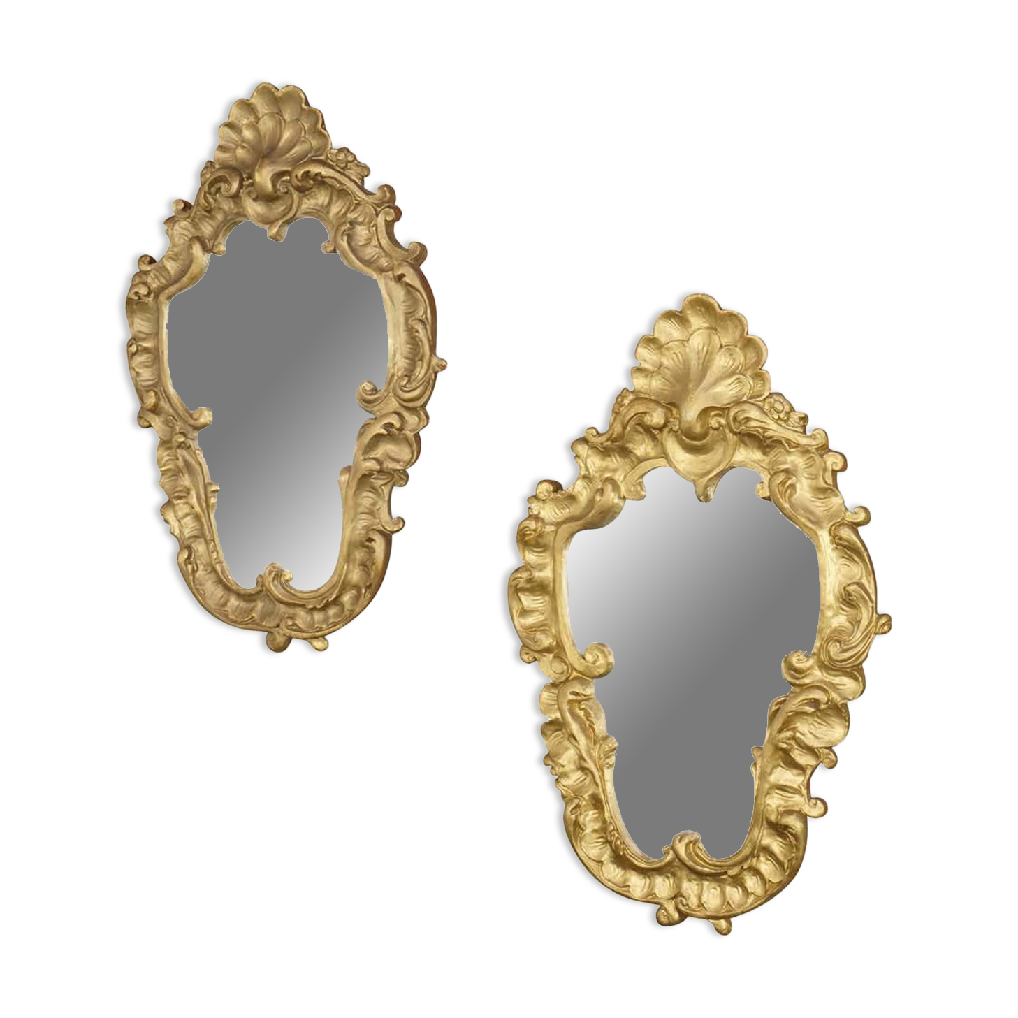 Paire de miroirs rocailles anciens en plâtre 59x38cm
