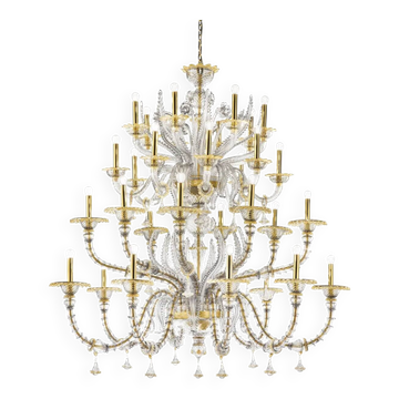 Élégant grand lustre en verre de Murano Ca’ Rezzonico avec accents dorés