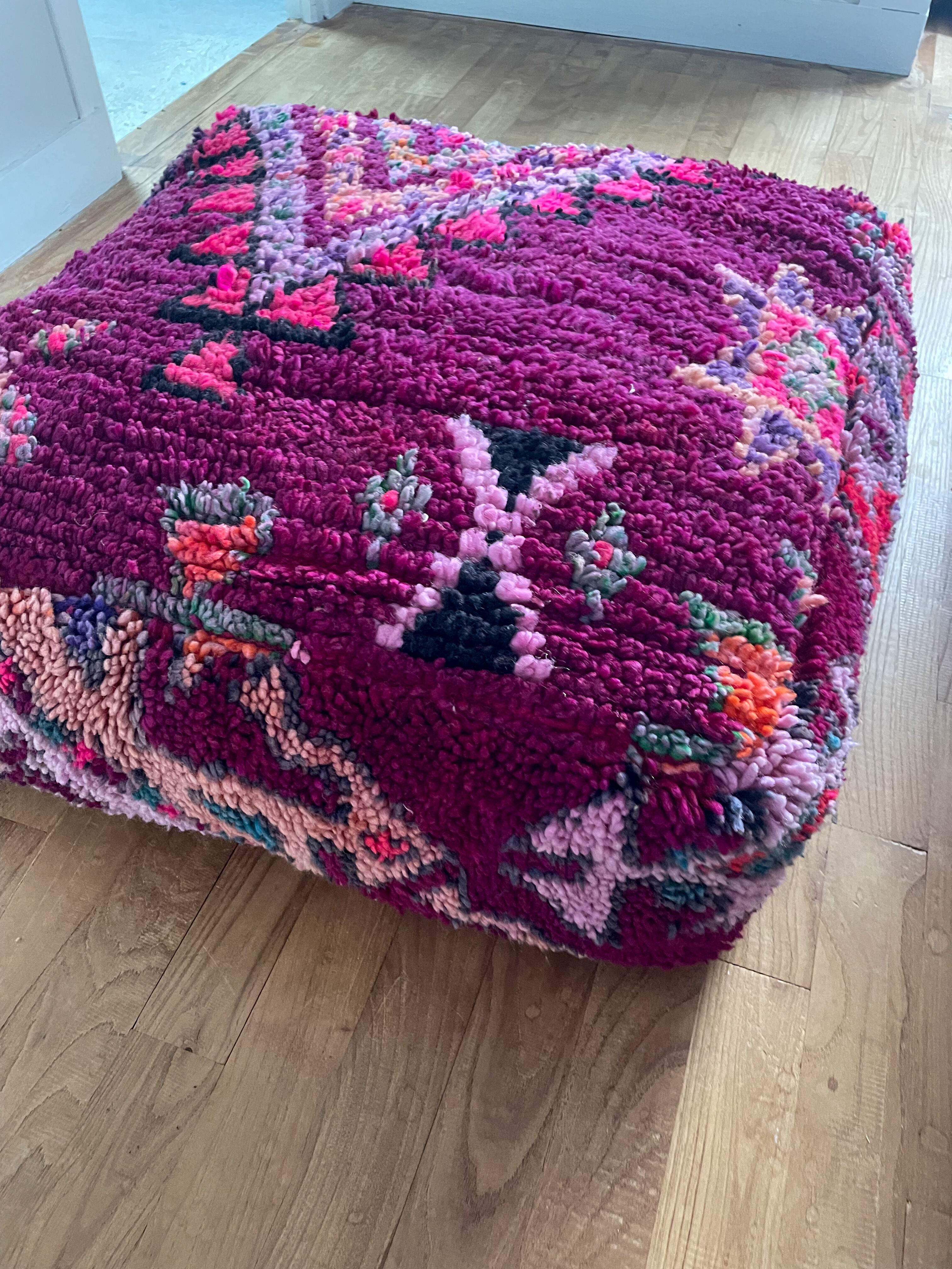 Colorful Berber pouf Moroccan pouf in bohemian dark purple wool