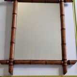 Large antique turned wood mirror in bamboo style, late 19th century, 58 x 45 cm